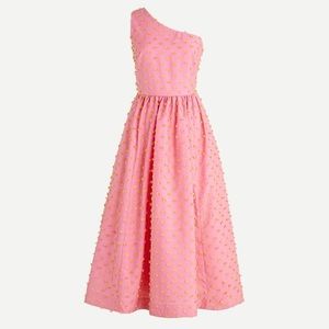 J Crew pink and orange / yellow midi one shoulder dress